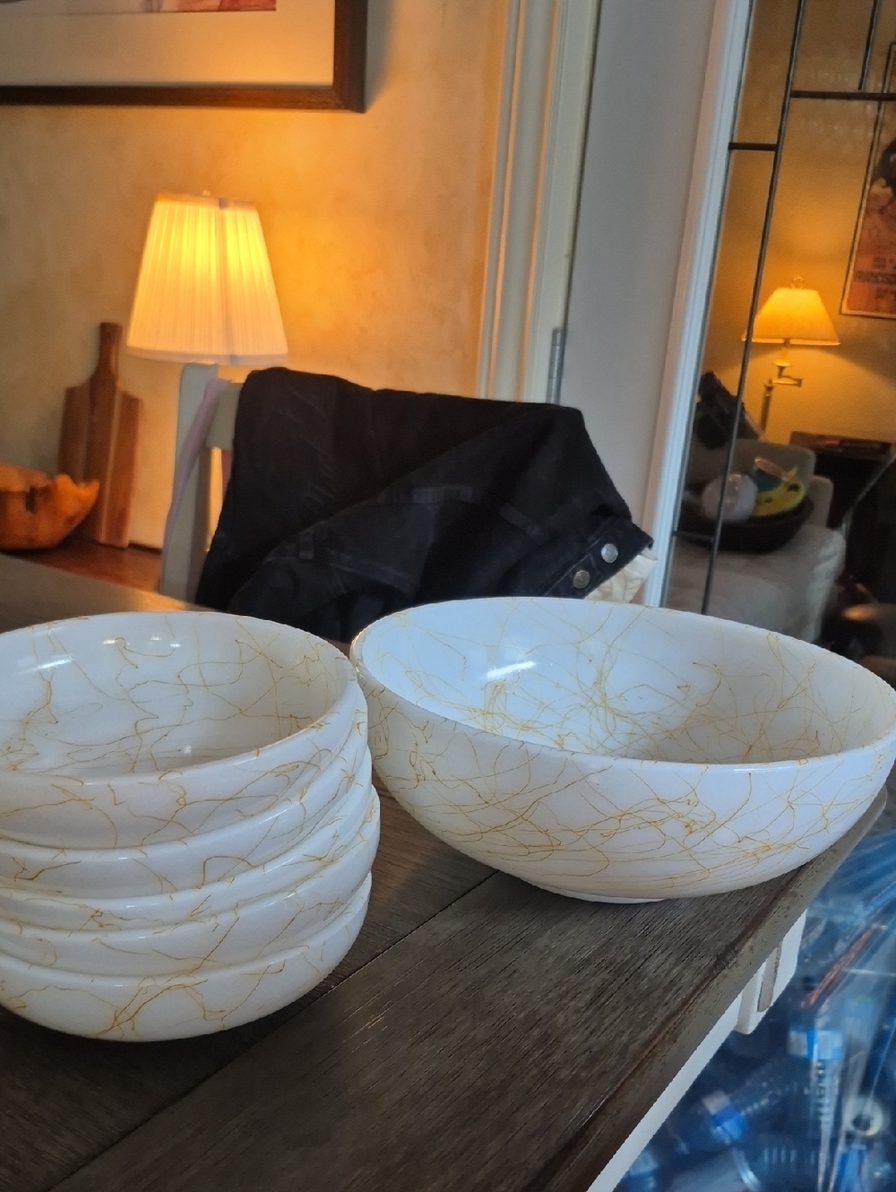 vintage White with Gold Vein Pattern - Set of 6
